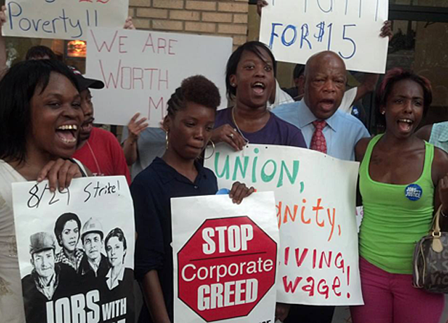 Fast food strikers in Atlanta were spontaneously joined by Representative John Lewis