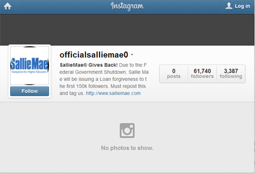 Screenshot of scam Sallie Mae Instagram account