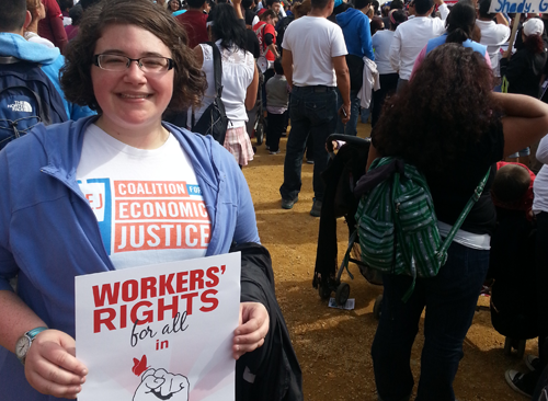 Jenn D’Agostino from Coalition for Economic Justice in Buffalo, N.Y., was arrested as part massive nonviolent direct action at the base of the Capitol.